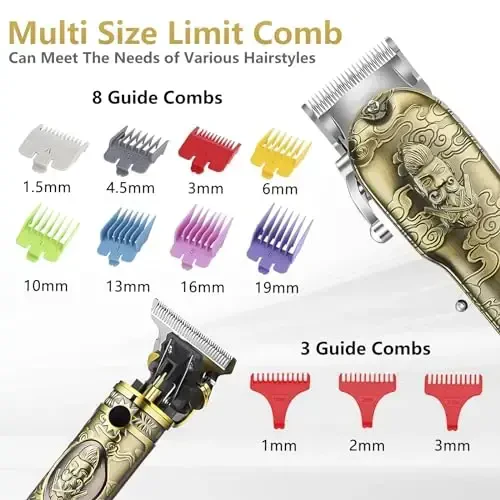 Soonsell Hair Clippers for Men T-Blade Trimmer Set, Man Professional Cordless Barber Clippers Set, Blade Close Cutting Beard Trimmer, LCD Display (Gold) - 4
