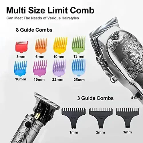 Soonsell Hair Clippers for Men T-Blade Trimmer Set,Barber Clippers,Clippers for Hair Cutting,Hair Cutting Kit,Cordless Clippers,Blade Close Cutting Beard Trimmer,LCD Display(Silver - 2