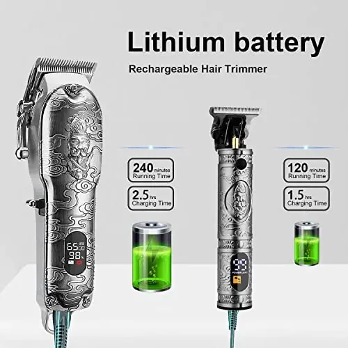 Soonsell Hair Clippers for Men T-Blade Trimmer Set,Barber Clippers,Clippers for Hair Cutting,Hair Cutting Kit,Cordless Clippers,Blade Close Cutting Beard Trimmer,LCD Display(Silver - 5