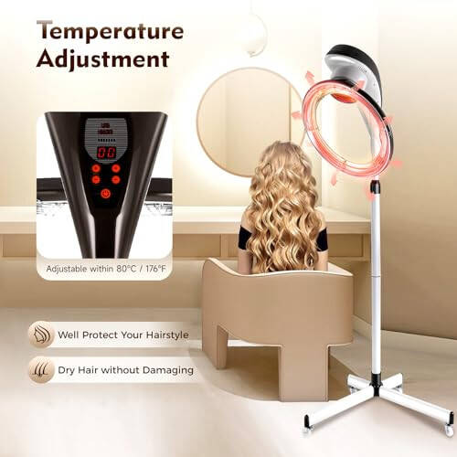 Sootvp Orbiting Infrared Hair Dryer, Stand Hair Dryer with Rolling Base, Professional Salon Color Processor Rotating Hair Dryer, 60 Minutes Timer, Temperature Adjustment, Grey (950W) - 4