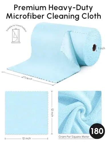 SOOWASH Microfiber Cleaning Cloths Roll 225 Pack 12x12 Inch Lint Free | Tear away design, lint free, washable, scratch free, ultra absorbent, for dish rags and household cleaning, blue color - 3