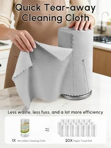 SOOWASH Microfiber Cleaning Cloths Roll 225 Pack 12x12 Inch Lint Free | Tear away design, lint free, washable, scratch free, ultra absorbent, for dish rags and household cleaning, Grey color - SOOWASH (1)