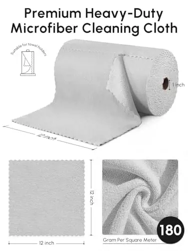 SOOWASH Microfiber Cleaning Cloths Roll 225 Pack 12x12 Inch Lint Free | Tear away design, lint free, washable, scratch free, ultra absorbent, for dish rags and household cleaning, Grey color - 3