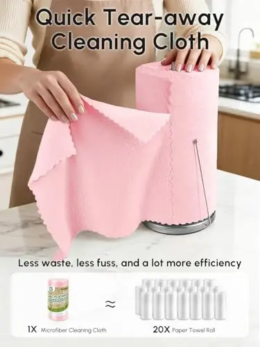 SOOWASH Microfiber Cleaning Cloths Roll 225 Pack 12x12 Inch Lint Free | Tear away design, lint free, washable, scratch free, ultra absorbent, for dish rags and household cleaning, Pink color - SOOWASH (1)