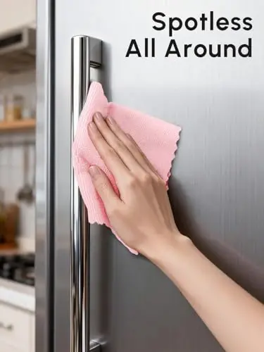 SOOWASH Microfiber Cleaning Cloths Roll 225 Pack 12x12 Inch Lint Free | Tear away design, lint free, washable, scratch free, ultra absorbent, for dish rags and household cleaning, Pink color - 5