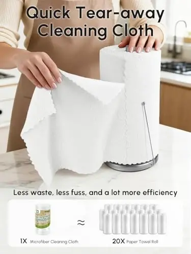 SOOWASH Microfiber Cleaning Cloths Roll 225 Pack 12x12 Inch Lint Free | Tear away design, lint free, washable, scratch free, ultra absorbent, for dish rags and household cleaning, White color - SOOWASH (1)