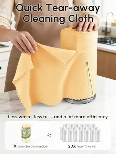 SOOWASH Microfiber Cleaning Cloths Roll 75 Pack 12x12 Inch Lint Free | Tear away design, lint free, washable, scratch free, ultra absorbent, for dish rags and household cleaning, Orange color - SOOWASH (1)