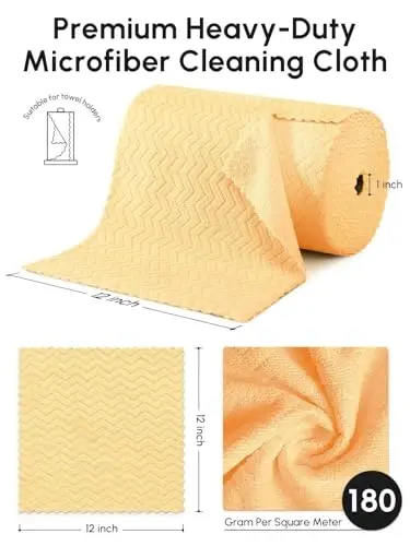 SOOWASH Microfiber Cleaning Cloths Roll 75 Pack 12x12 Inch Lint Free | Tear away design, lint free, washable, scratch free, ultra absorbent, for dish rags and household cleaning, Orange color - 3