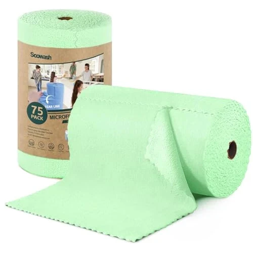 SOOWASH Microfiber Cleaning Cloths Roll, 75 Pack Tear Away Microfiber Towels Roll, 12