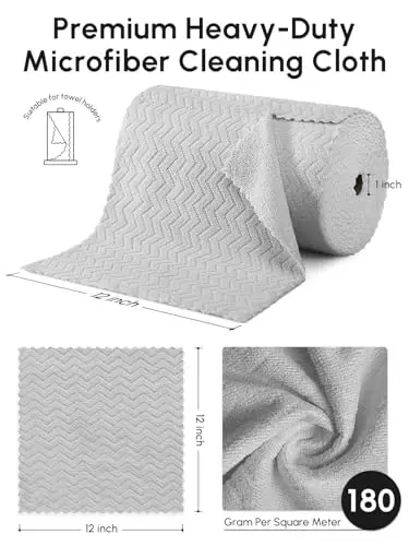 SOOWASH Microfiber Cleaning Cloths Roll, 75 Pack Tear Away Microfiber Towels Roll, 12