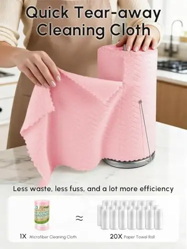 SOOWASH Microfiber Cleaning Cloths Roll, 75 Pack Tear Away Microfiber Towels Roll, 12