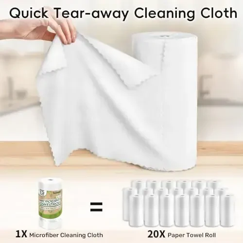 SOOWASH Microfiber Cleaning Cloths Roll, 75 Pack Tear Away Microfiber Towels Roll, 12