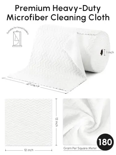 SOOWASH Microfiber Cleaning Cloths Roll, 75 Pack Tear Away Microfiber Towels Roll, 12