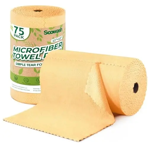 SOOWASH Microfiber Tozalash Mato Rulosi, 75 dona Yirtiqsiz Mikrofiber Sochiqlar Rulosi, 12
