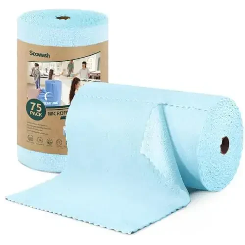 SOOWASH Microfiber Cleaning Cloths Roll, 75 Pack Tear Away Microfiber Towels Roll, 12
