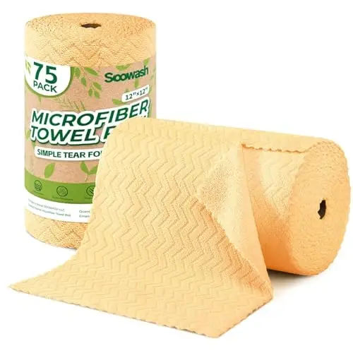 SOOWASH Mikrofiber Temizlik Bezi Rulosu 75'li Paket 12x12 İnç Tüy Bırakmaz | Koparılabilir tasarım, tüy bırakmaz, yıkanabilir, çizmez, ultra emici, bulaşık bezi ve ev temizliği için, Turuncu renk - SOOWASH