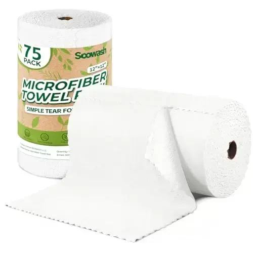 SOOWASH Microfiber Cleaning Cloths Roll, 75 Pack Tear Away Microfiber Towels Roll, 12