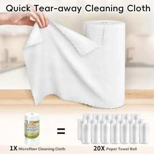 SOOWASH Microfiber Cleaning Cloths Roll, 75 Pack Tear Away Microfiber Towels Roll, 12
