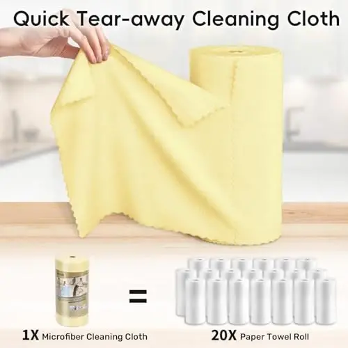 SOOWASH Microfiber Cleaning Cloths Roll, 75 Pack Tear Away Microfiber Towels Roll, 12