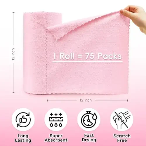 SOOWASH Microfiber Cleaning Cloths Roll, 75 Pack Tear Away Microfiber Towels Roll, 12