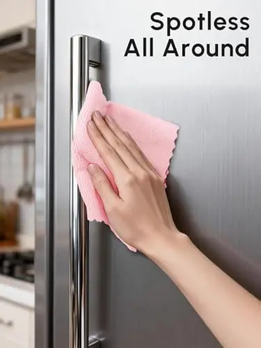 SOOWASH Microfiber Cleaning Cloths Roll 75 Pack 12x12 Inch Lint Free | Tear away design, lint free, washable, scratch free, ultra absorbent, for dish rags and household cleaning, Pink color - 5