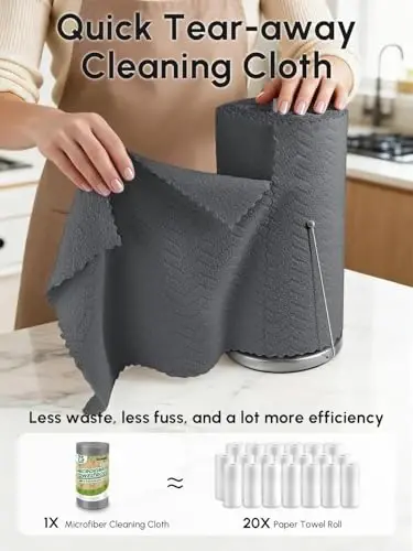 SOOWASH Microfiber Cleaning Cloths Roll 75 Pack 12x12 Inch Lint Free | Tear away design, lint free, washable, scratch free, ultra absorbent, for dish rags and household cleaning, Dark Grey color - SOOWASH (1)