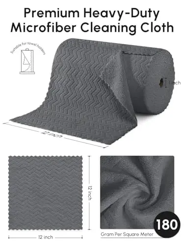 SOOWASH Microfiber Cleaning Cloths Roll 75 Pack 12x12 Inch Lint Free | Tear away design, lint free, washable, scratch free, ultra absorbent, for dish rags and household cleaning, Dark Grey color - 3