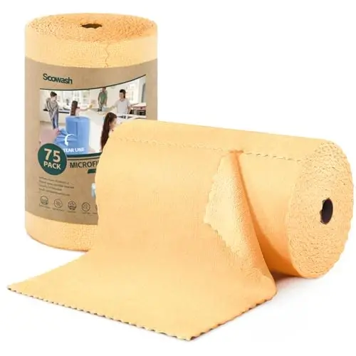 SOOWASH Microfiber Cleaning Cloths Roll, 75 Pack Tear Away Microfiber Towels Roll, 12