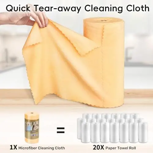 SOOWASH Microfiber Cleaning Cloths Roll, 75 Pack Tear Away Microfiber Towels Roll, 12