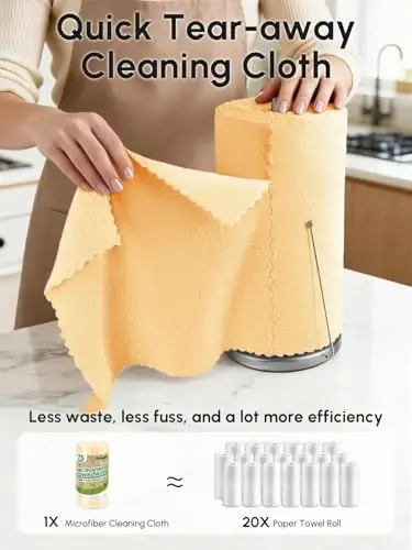 SOOWASH Microfiber Cleaning Cloths Roll 75 Pack 12x12 Inch Lint Free | Tear away design, lint free, washable, scratch free, ultra absorbent, for dish rags and household cleaning, Orange color - SOOWASH (1)