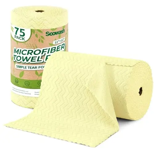 SOOWASH Microfiber Cleaning Cloths Roll, 75 Pack Tear Away Microfiber Towels Roll, 12