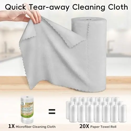 SOOWASH Microfiber Cleaning Cloths Roll, 75 Pack Tear Away Microfiber Towels Roll, 12