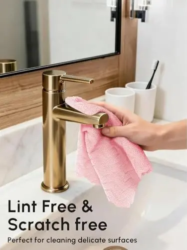 SOOWASH Microfiber Cleaning Cloths Roll 75 Pack 12x12 Inch Lint Free | Tear away design, lint free, washable, scratch free, ultra absorbent, for dish rags and household cleaning, Pink color - 4