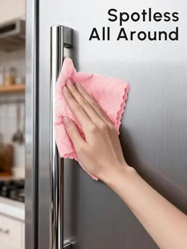 SOOWASH Microfiber Cleaning Cloths Roll 75 Pack 12x12 Inch Lint Free | Tear away design, lint free, washable, scratch free, ultra absorbent, for dish rags and household cleaning, Pink color - 5