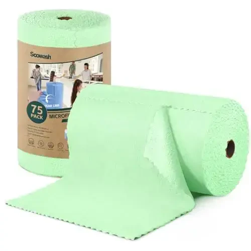 SOOWASH Microfiber Cleaning Cloths Roll, 75 Pack Tear Away Microfiber Towels Roll, 12