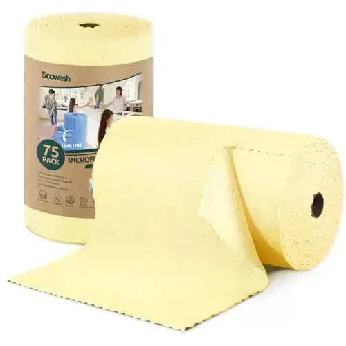 SOOWASH Microfiber Cleaning Cloths Roll, 75 Pack Tear Away Microfiber Towels Roll, 12
