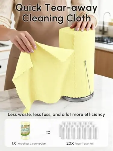 SOOWASH Microfiber Cleaning Cloths Roll 75 Pack 12x12 Inch Lint Free | Tear away design, lint free, washable, scratch free, ultra absorbent, for dish rags and household cleaning, Yellow color - SOOWASH (1)