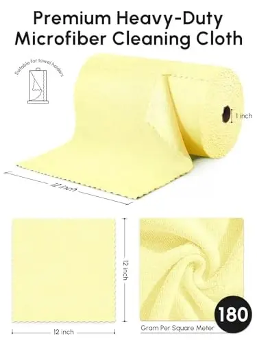 SOOWASH Microfiber Cleaning Cloths Roll 75 Pack 12x12 Inch Lint Free | Tear away design, lint free, washable, scratch free, ultra absorbent, for dish rags and household cleaning, Yellow color - 3