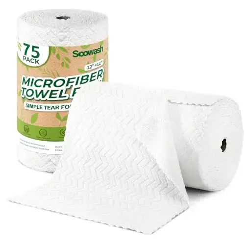 SOOWASH Microfiber Cleaning Cloths Roll, 75 Pack Tear Away Microfiber Towels Roll, 12
