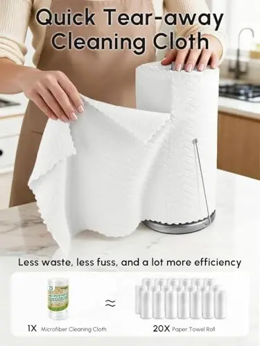 SOOWASH Microfiber Cleaning Cloths Roll 75 Pack 12x12 Inch Lint Free | Tear away design, lint free, washable, scratch free, ultra absorbent, for dish rags and household cleaning, White color - SOOWASH (1)