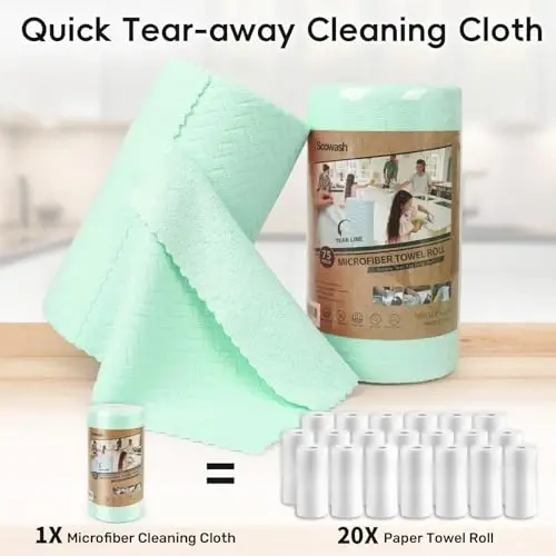 SOOWASH Microfiber Cleaning Cloths Roll, 75 Pack Tear Away Microfiber Towels Roll, 12