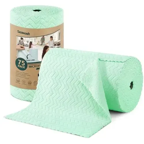 SOOWASH Microfiber Cleaning Cloths Roll, 75 Pack Tear Away Microfiber Towels Roll, 12