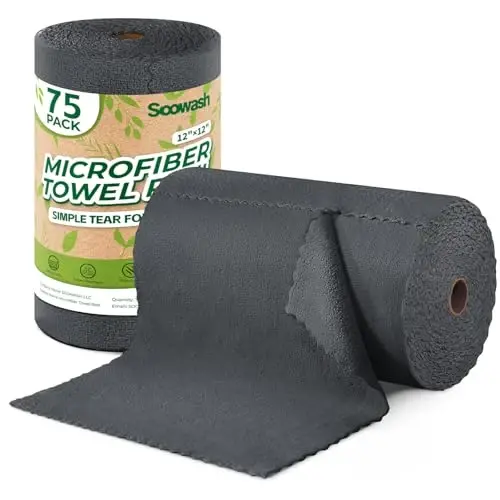 SOOWASH Microfiber Cleaning Cloths Roll, 75 Pack Tear Away Microfiber Towels Roll, 12