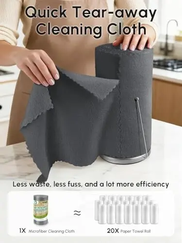 SOOWASH Microfiber Cleaning Cloths Roll 75 Pack 12x12 Inch Lint Free | Tear away design, lint free, washable, scratch free, ultra absorbent, for dish rags and household cleaning, Dark Grey color - SOOWASH (1)