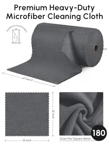 SOOWASH Microfiber Cleaning Cloths Roll 75 Pack 12x12 Inch Lint Free | Tear away design, lint free, washable, scratch free, ultra absorbent, for dish rags and household cleaning, Dark Grey color - 3