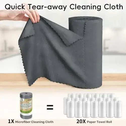 SOOWASH Microfiber Cleaning Cloths Roll, 75 Pack Tear Away Microfiber Towels Roll, 12