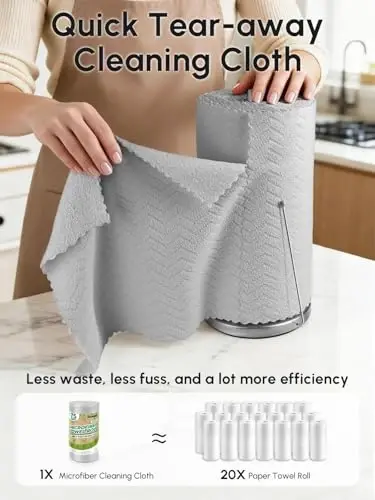 SOOWASH Microfiber Cleaning Cloths Roll 75 Pack 12x12 Inch Lint Free | Tear away design, lint free, washable, scratch free, ultra absorbent, for dish rags and household cleaning, Grey color - SOOWASH (1)
