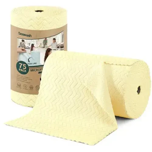 SOOWASH Микрофибровые салфетки в рулоне, 50 шт., 30х30 см, без ворса, ультраабсорбирующие, многоразовые, для автомобилей, кухни, дома (желтый, 50 шт.) - 4