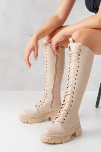 Sophia Long Zippered Lace-up Women's Boot-Mink - SEEM (1)