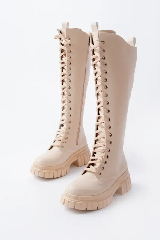 Sophia Long Zippered Lace-up Women's Boot-Mink - 4